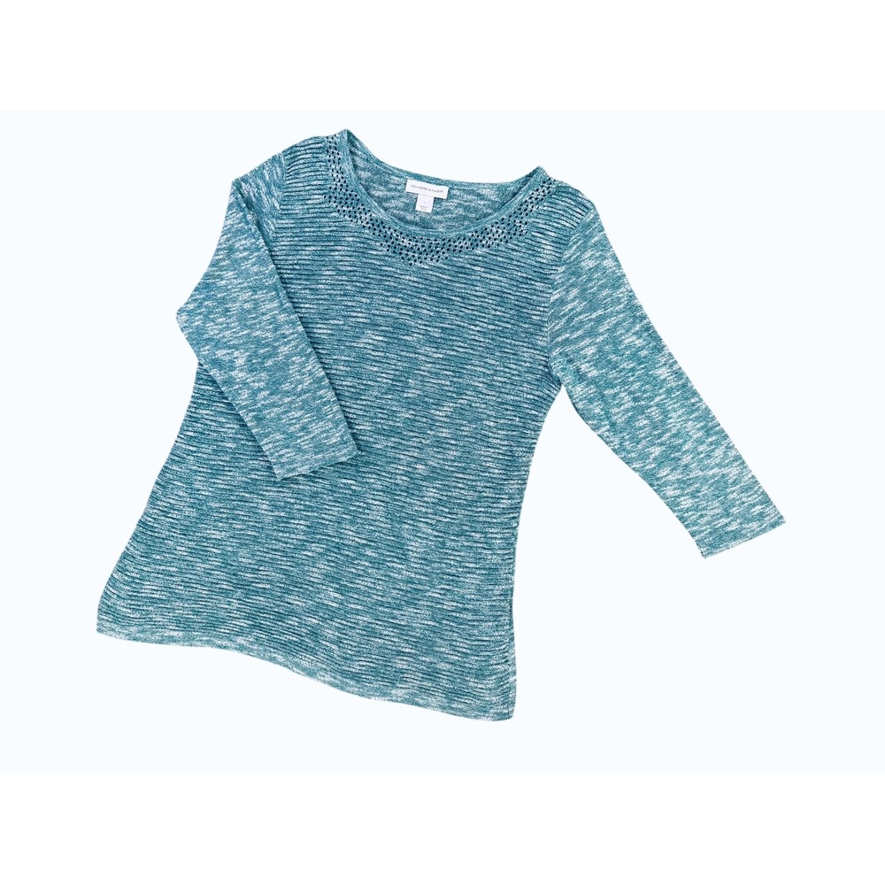 Christopher & Banks Teal Marled Open-Knit Sweater Large